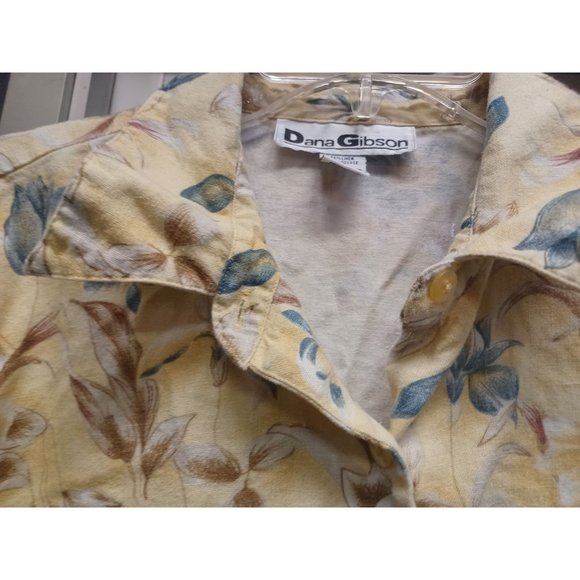 Dana Gibson Women's Linen Button-Up Shirt Medium Yellow Floral - Picture 2 of 3